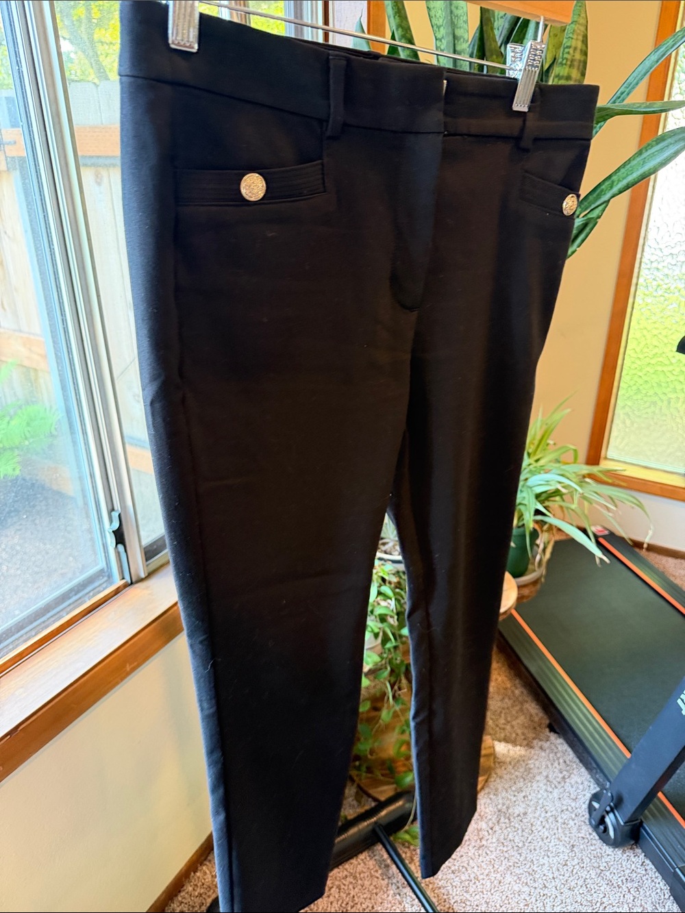 Black Skinny Stretch dress pants with Decorative Button Details